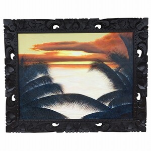 Art hand Auction Sunset over the sea and palm tree painting Sunset 100X80 [Bali painting resort sunset sea painting palm tree painting palm leaf painting] YSA-240504, artwork, painting, acrylic, gouache