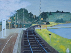 Art hand Auction Kubo Kihiko, [Frühling am Bahnhof Nishihata], Aus einer seltenen Sammlung von Rahmenkunst, Schönheitsprodukte, Neuer Rahmen inklusive, Porto inklusive, Japanischer Maler, Malerei, Ölgemälde, Natur, Landschaftsmalerei