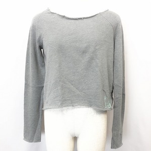 HOLLISTER Hollister lady's sweatshirt long sleeve T shirt cut and sewn reverse side wool cut off Heart. rhinestone cotton × poly- . gray 