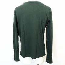 GLOBAL WORK グローバルワーク M メンズ Tシャツ ロンT カットソー 長袖 Vネック 裾にフラッグプリント ネックにライン 綿100% グリーン 緑_画像2