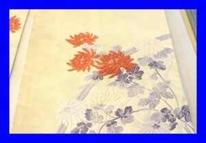 ○中古 女性着物 なごや帯 名古屋帯 刺繍 花柄 360cm K0120