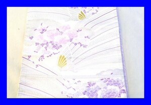 ○美品 女性着物 刺繍 蝶 花柄 銀糸 六通 袋帯 430cm KBU4