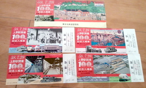 昭和58年7月28日◆上野駅開業100周年記念入場券 4枚 袋付 東京北鉄道管理局