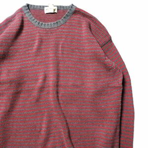 90's Eddie Bauer окантовка вырез лодочкой хлопок вязаный свитер (XL) пепел x красный 90 годы старый бирка Old Eddie Bauer