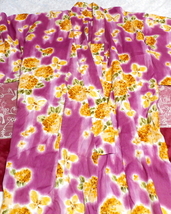 紫黄色花柄浴衣/和服/着物 Purple yellow flower pattern yukata/Japanese clothes/kimono_画像3