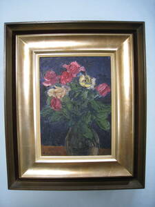 Art hand Auction ★ Authenticity Guaranteed Kinka Onizuka Oil Painted Rose No. 4, painting, oil painting, still life painting