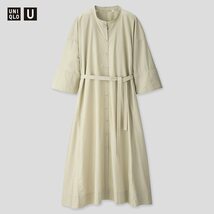 【新品・S/M・クリーム】ユニクロ×ルメール Uniqlo U ユニクロユー スタンドカラーシャツワンピース 7分袖 ゆとりあるシルエット イエロー_画像7