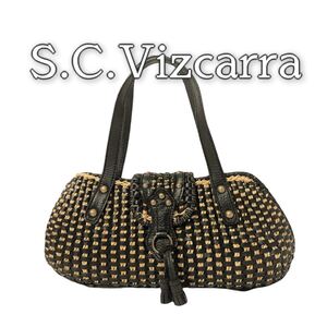 エスシーヴィスカラ★美品 カゴバッグ ラタン レザー かごバック