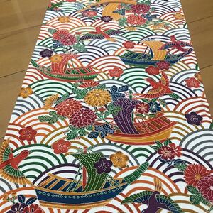 ★着物ハギレ 帆立花鳥 オフホワイト★ 97アンティーク 正絹 市松人形 はぎれ 古布
