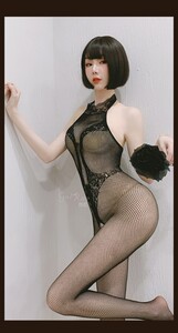 8018 黒 網タイツ エロ下着 ボディーストッキング オープンクロッチ セクシーランジェリー セクシーコスプレ