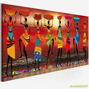 Art hand Auction P2362: WANGART Cuadros Etnicos 部族アート絵画 アフリカ女性ダンス油絵 リビングルームのためのキャンバスプリント 家の装飾, 印刷物, ポスター, その他