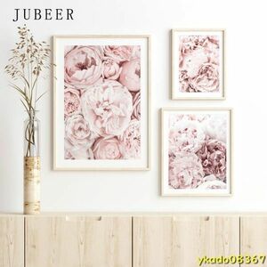 P1682: 北欧 スタイル 花のポスタープリント リビングルームの装飾 写真 家の装飾 ピンクの壁アート キャンバス絵画