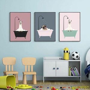 Art hand Auction P1641: Nursery Wall Art Canvas Poster Minimalist Bath Animal Pink Cartoon Painting Decoration Image Nordic Baby Girl Room Decor, printed matter, poster, others