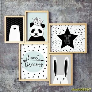 Art hand Auction P1075: Simple Style Print Cartoon Panda Poster Canvas Painting Wall Art Star Baby Kids Room Rabbit Home Decor, printed matter, poster, others