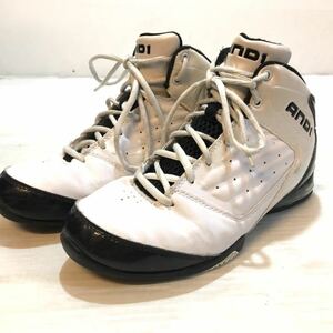 AND1 MID アンド１ミッド ボーイズ レディース バッシュ 白 バスケット スニーカー バッシュ エナメル 24cm