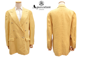 L-1878★Aquascutum OF LONDON アクアスキュータム ロンドン★春夏 日本製 オレンジ 麻 リネン100% ダブル ブレザー ジャケット 9号 M