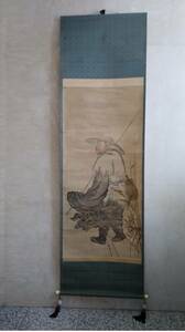 ☆【古美術品・骨董】岸駒『 漁翁之図 』肉筆 紙本軸装 大判掛軸 書画 日本画 江戸時代中期/ 掛け軸 時代物☆