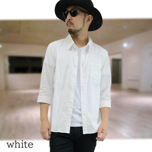 パナマ織ストレッチ7分袖シャツ12883　メンズ　カジュアルシャツ新品ホワイトL