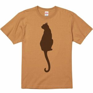 猫シルエット（後ろ姿）/半袖Ｔシャツ/メンズS/キャメル・新品・メール便 送料無料