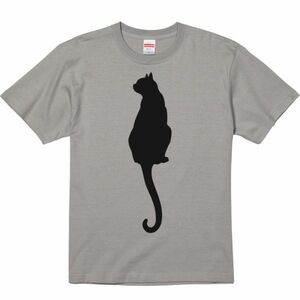 猫シルエット（後ろ姿）/半袖Ｔシャツ/メンズS/ストーングレー・新品・メール便 送料無料