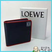 送料無料 ロエベ 二つ折り財布 レザー ネイビー アナグラム LOEWE 神戸の質屋 つじの_画像1