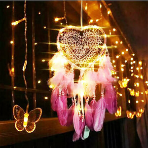  new goods shines illumination Dream catcher Heart car supplies room mirror accessory decoration feather stylish amulet feng shui embroidery pink 