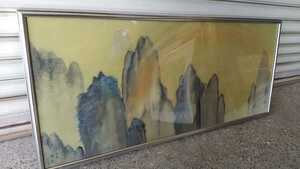 絹画 中国柱林赤山 中国画 風景画 横１０１cmたて44cm