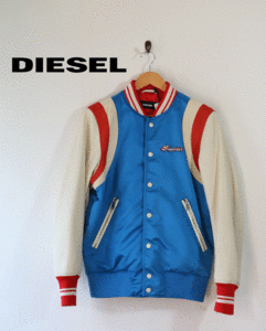 新品★最大値下げ　DIESEL ディーゼル スタジアムジャンパー　スタジャン レザー 本革　ブルーｘレッドｘアイボリー　サイズS　86,900円