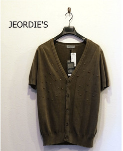 新品★最大値下げ★JEORDIE'S ジョルディーズ　ニット半袖カーディガン　スタッズ　綿100％　ブラウン　サイズXXL