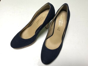  туфли-лодочки женский Menue 24.5cm L размер mene темно-синий цвет парусина раунд tu кукуруза каблук прекрасный ножек обувь б/у 