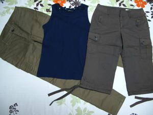 3 point set Kumikyoku Onward shorts burnt tea 1 Comme Ca Ism tank top navy blue S DHC pants khaki 7 number 