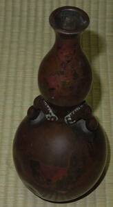 古銅・斑紫銅　瓢箪　花瓶　　昌晴造(名越昌晴)　約６６０ｇ　約25cm