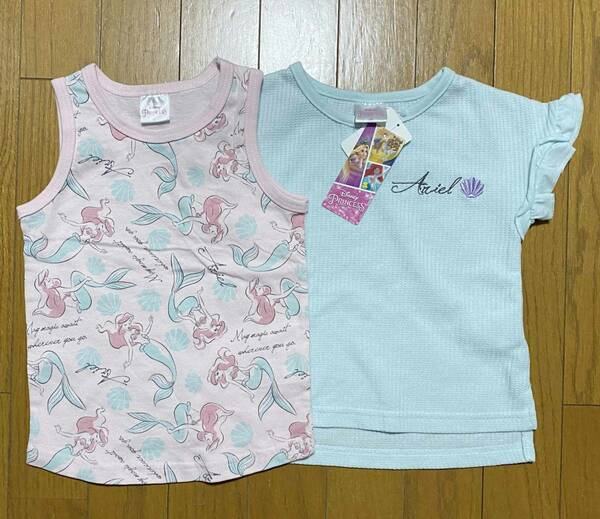 新品 2枚 120 ★ ディズニー アリエル Tシャツ タンクトップ セット プリンセス 半袖 フリル 人魚 Disney Princess Ariel 120cm