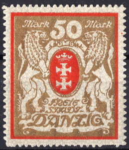 ★1922年 ドイツ ダンツィヒ - 「紋章」 50MARK 1種完 未使用切手(LH)(SC#94a)(SC$58.-)★OD-360