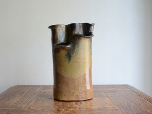 アンティーク花器 オブジェ ヴィンテージ デザイン 陶器 フラワーベース（H18.5cm） 華道 花瓶 生け花 ポット