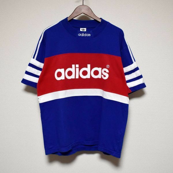 アディダス adidas 90s デサント製 半袖Tシャツ 厚手 トリコロール