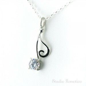 [ロノティコ]Ronotico ジルコニア音符のSilverネックレス 6.5mm 1カラット