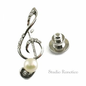 [ronotiko]Ronoticobook@ pearl fresh water pearl 7mmto sound symbol pin brooch laperu pin b-tonie-ru tie tack 