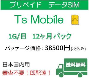 格安SIM プリペイドsim 日本国内 ドコモ 高速データ容量1G/日12ヶ月プラン(Docomo 格安SIM 12ヶ月パック)プリペイドsim