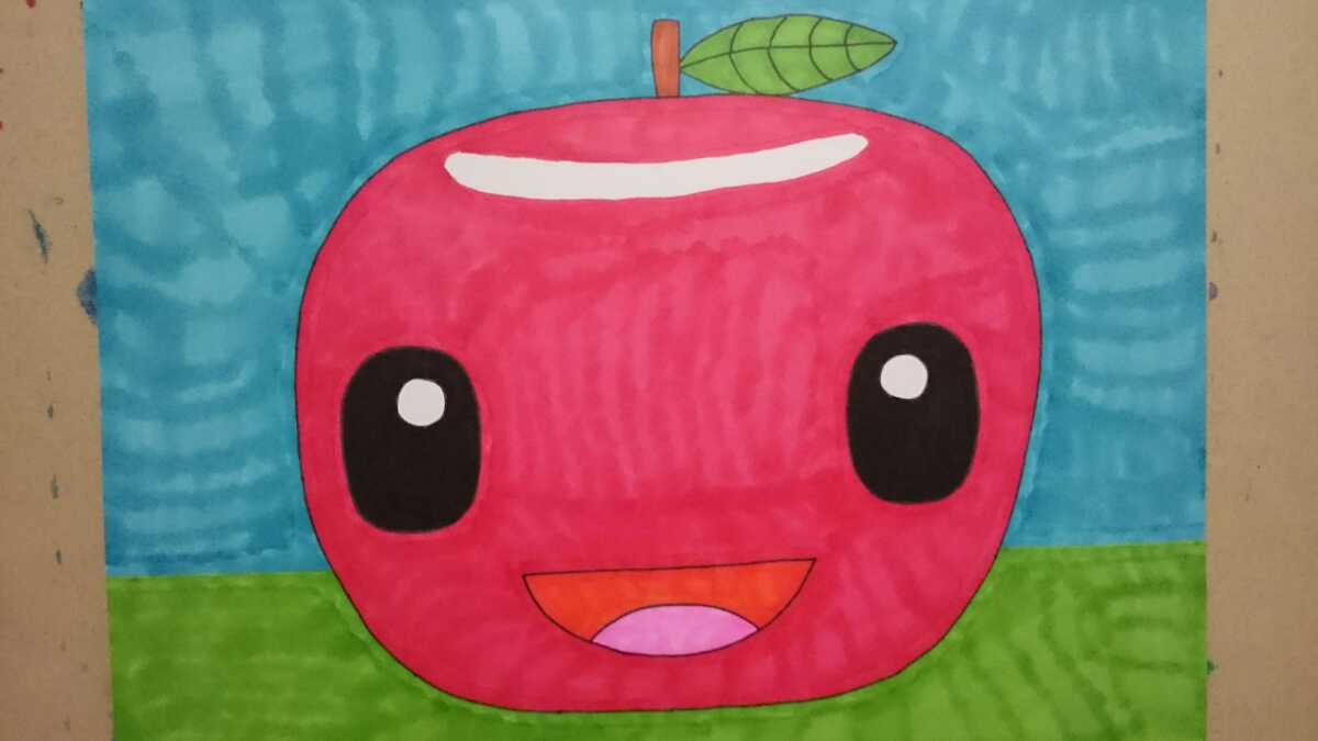 B5 size original Hand-Drawn artwork illustration smiling apple, comics, anime goods, hand drawn illustration