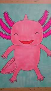 Art hand Auction B5 size original Hand-Drawn artwork illustration Smiling axolotl, Comics, Anime Goods, Hand-drawn illustration