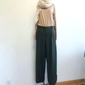 丈長め Paytonplace ハイウエスト ワイドパンツ ガウチョパンツ カーキ バギーパンツ バギースラックス