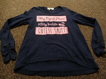 △CLOSSHI 長袖Ｔシャツ 130㎝ カットソー　ネイビー pinkキラキラ　袖シャーリング_画像1