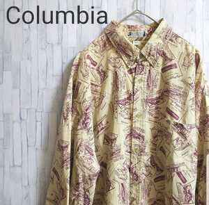 コロンビア Columbia 総柄シャツ 長袖 菅田将暉 サイズL ヴィンテージ ビンテージ VINTAGE 古着男子 BDシャツ ボタンダウンシャツ 送料無料