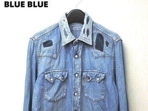 2(M)【BLUE BLUE インディゴ リメイク加工 ウエスタン デニムシャツ ブルーブルー デニムシャツ メンズ トップス 聖林公司 日本製】
