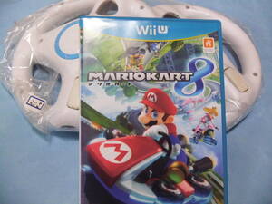 *WiiU___ Mario Cart 8+Wii steering wheel (RVL-024) together 2 piece ___205 Mario Cart 