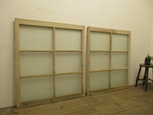 taU171*[H108,5cm×W96cm]×2 sheets * paint. peel off . diamond glass. retro old wooden sliding door * fittings gardening garage K.1