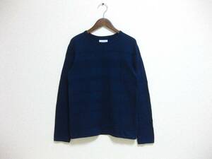 即決☆エディフィスEDIFICE☆カットソー☆長袖☆NAVY☆44☆コットン☆ボーダー柄☆長袖Tシャツ☆美品☆