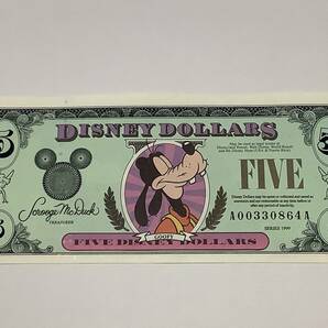 ディズニーダラー 5ドル札（1999年版） $5 紙幣 グーフィー Disney Dollarsの画像1