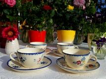 4つ素敵 アンティークフランスコーヒーカップメアリールーバラ花アールデコ1930年代ディゴワン_画像1